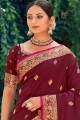 Party Wear Saree in Maroon Silk with Weaving
