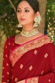 Party Wear Saree in Red Silk with Weaving