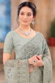 Classy Net Wedding Saree in Dusty pista with Resham Work