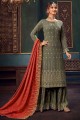 Pakistani Suit in Grey Georgette with Embroidered