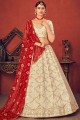 Art silk Party Lehenga Choli with Embroidered in Beige