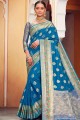 Firozi blue Banarasi Saree in Banarasi silk with Weaving