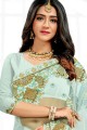 Resham,stone,embroidered Net Sky  Party Wear Saree with Blouse