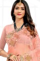 Resham,stone,embroidered Party Wear Saree in Peach Net