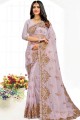 Net Resham,stone,embroidered Lavender  Party Wear Saree with Blouse