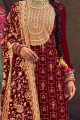 Maroon Faux georgette Embroidered Palazzo Suit with Dupatta