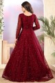 Net Anarkali Suit with Embroidered in marron