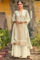 Wine  Palazzo Suit in Faux georgette with Embroidered
