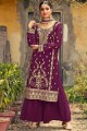 Faux georgette Palazzo Suit with Embroidered in Burgandy