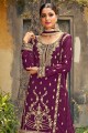 Faux georgette Palazzo Suit with Embroidered in Burgandy