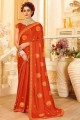 Thread Silk Saree in Rust with Blouse