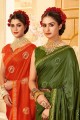 Thread Silk Saree in Rust with Blouse
