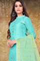 Model Chanderi  Straight Pant Suit in Blue with Embroidered