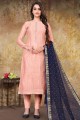 Embroidered model Chanderi Straight Pant Suit in Peach