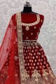 Red Lace Lehenga Choli in Velvet