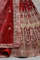 Red Lehenga Choli in Lace Velvet