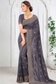 Resham,stone,embroidered Art silk Party Wear Saree in Grey