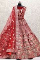 Wedding Wear Velvet Red Lehenga Choli in Lace