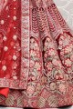 Wedding Wear Velvet Red Lehenga Choli in Lace