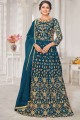 Thread Net Anarkali Suit in Teal blue with Dupatta