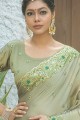 Mahendi  Stone,thread,embroidered Art silk Party Wear Saree