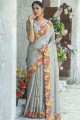 Grey Party Wear Saree in Art silk with Stone,thread,embroidered