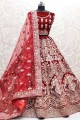 Velvet Wedding Lehenga Choli with Stone with moti in Red