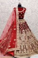Wedding Wear Embroidery Red Velvet Bridal Lehenga
