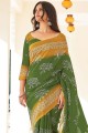 Cotton Saree in Green with Designer Printed
