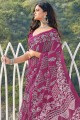 Printed Cotton Saree in Magenta with Blouse