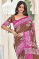 brown Saree in Cotton with Printed