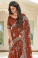 Printed Cotton Brown Saree with Blouse