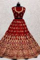 Maroon Velvet Embroidered Bridal Lehenga Choli with Dupatta