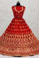 Red Velvet Bridal Lehenga Choli with Embroidered work
