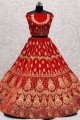 Red Velvet Embroidered Bridal Lehenga Choli with Dupatta