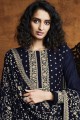 Blue Palazzo Suit in Faux georgette with Embroidered