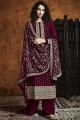 Faux georgette Embroidered Maroon Palazzo Suit with Dupatta