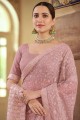 Chiffon Saree with Resham,embroidered in Pale purple
