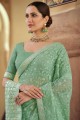 Green Party Wear Saree in Resham,embroidered Chiffon