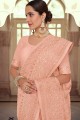 Georgette Saree in Peach with Resham,embroidered