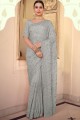 Chiffon Embroidered Grey Saree with Blouse