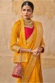 Weaving Wedding Saree in Yellow Jacquard and silk