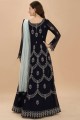 Embroidered Georgette Anarkali Suit in Black with Dupatta