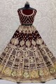 Embroidered Lehenga Choli in Maroon Velvet