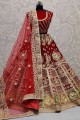 Thread Wedding Lehenga Choli in Red Velvet
