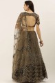 Embroidered Net Party Lehenga Choli in Olive with Dupatta