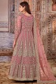 Net Anarkali Suit with Embroidered in Pink