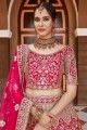 Embroidered Velvet Pink Bridal Lehenga Choli with Dupatta