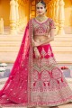 Velvet Bridal Lehenga Choli with Embroidered in Pink