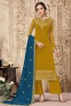 Georgette Salwar Kameez in Lime green with Heavy Embroidered
